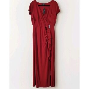 Lauren Ralph Lauren Women's Red Wrap Style Dress Size 16 Rhinestone Accent